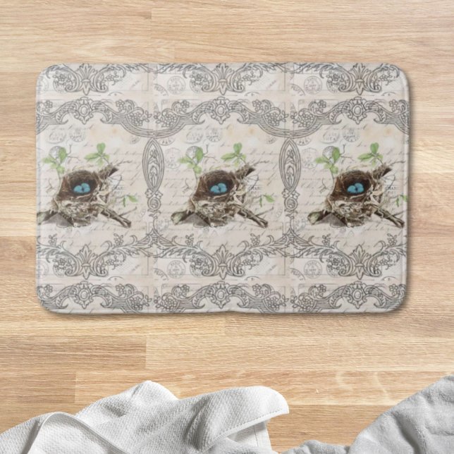 Alfombrilla De Baño nido de ave botánica de campo de moda rústica (rustic chic french country botanical bird nest bath mat)