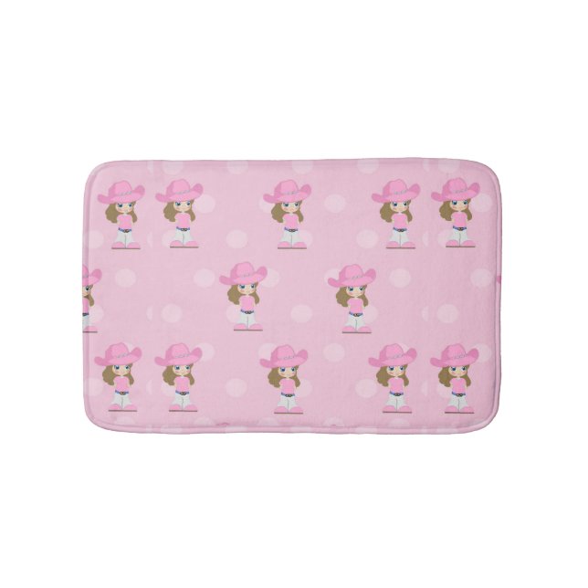 Alfombrilla De Baño Niña Niña Gorra Rosa Y Boots Polka Dots Bath Mat (Anverso)