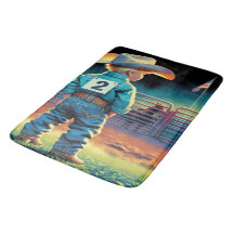 Niñito en Rodeo cerca caballos de la bandera estad