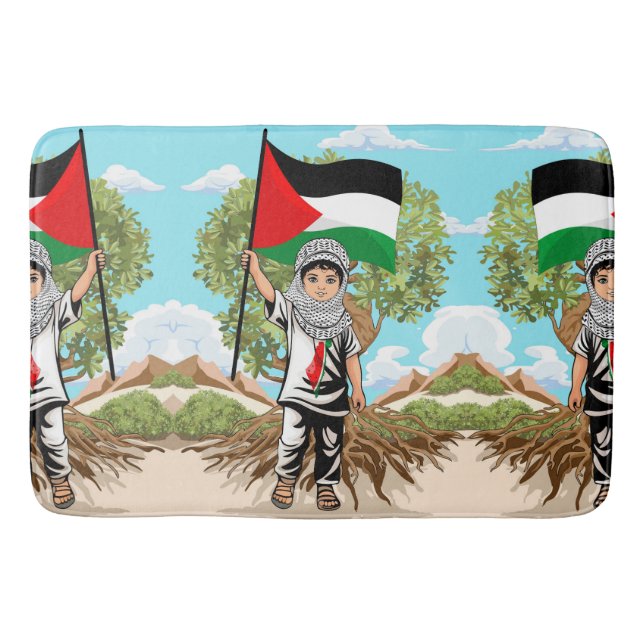 Alfombrilla De Baño Niño con bandera palestina de Keffiyeh (Anverso)