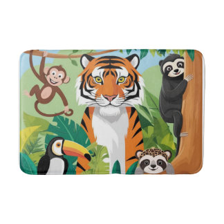 Alfombrilla De Baño Niños Animales Lindo Selva Tigre Mono Pájaro
