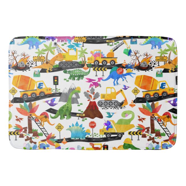 Alfombrilla De Baño Niños de la construcción de dinosaurios acuarelas (Anverso)
