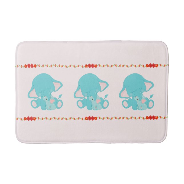 Alfombrilla De Baño Niños elefantes azules y bebés Nursera (Anverso)