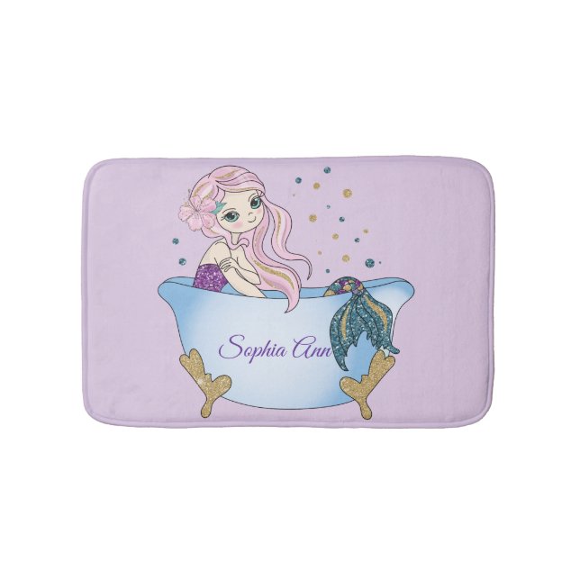 Alfombrilla De Baño Niños Lavanda Purpurina Mermaid Bath Mat (Anverso)