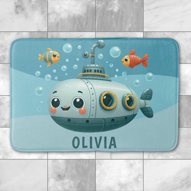 Alfombrilla De Baño Niños sonriendo submarino lindo con peces y burbuj (Subido por el creador)