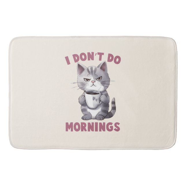 Alfombrilla De Baño No hago mañanas - Gato gris con café (Anverso)