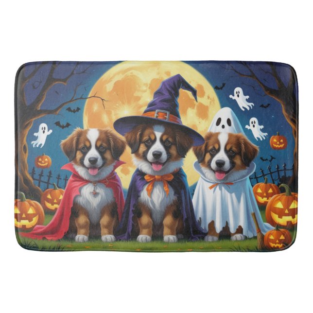 Alfombrilla De Baño Noche belga de perros pastores Calabaza Halloween  (Anverso)