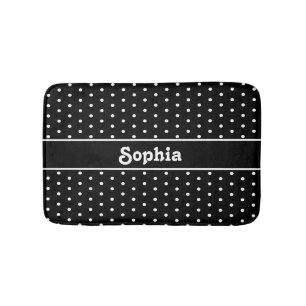 Alfombrilla De Baño Nombre clásico personalizado Polka Dot negro y bla