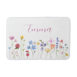 Alfombrilla De Baño Nombre de acuarela Flor silvestre minimalista Boho