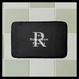 Alfombrilla De Baño Nombre de familia en negro blanco gris Monograma c
