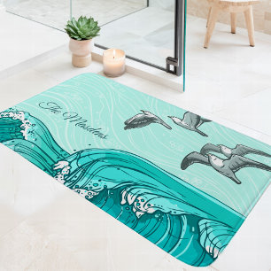 Alfombrilla De Baño Nombre de familia gaviotas y olas del océano
