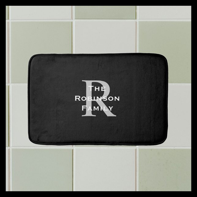 Alfombrilla De Baño Nombre de familia gris blanco negro clásico monogr (Subido por el creador)