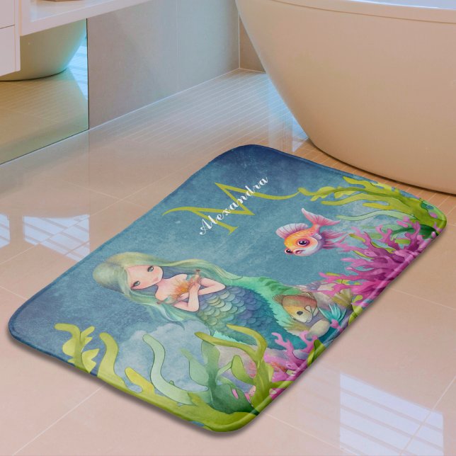 Alfombrilla De Baño Nombre de monograma corto Sirena (Subido por el creador)