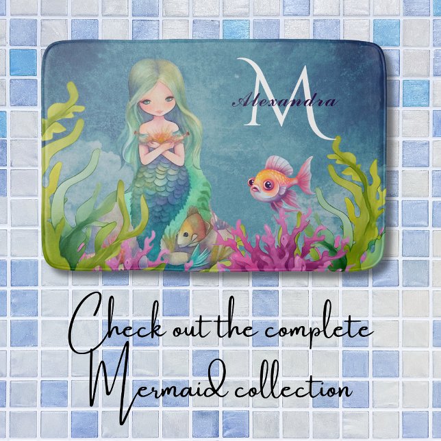 Alfombrilla De Baño Nombre de monograma corto Sirena (Subido por el creador)