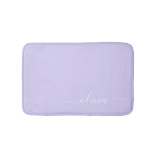Alfombrilla De Baño Nombre de monograma de letra script moderna lila p