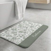 Nombre de monograma de toile vintage floral verde 