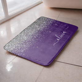 Alfombrilla De Baño Nombre de monograma femenino con brillo plateado p