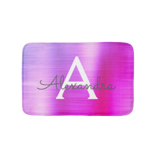 Alfombrilla De Baño Nombre de monograma Metalizado cepillado púrpura e