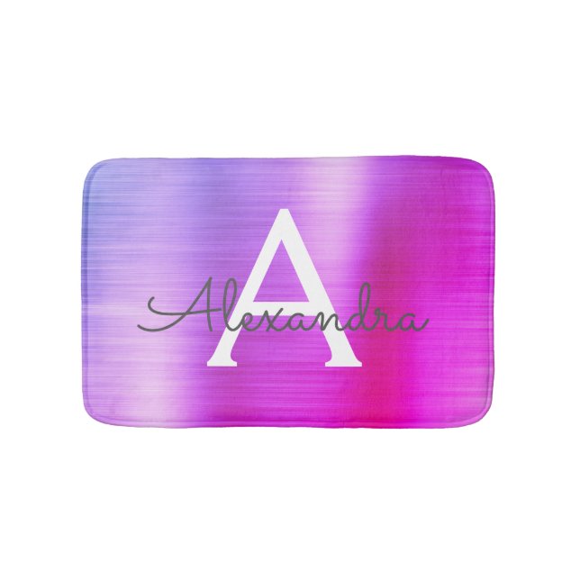 Alfombrilla De Baño Nombre de monograma Metalizado cepillado púrpura e (Anverso)