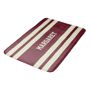 Alfombrilla De Baño Nombre de monograma moderno y elegante en rojo y b