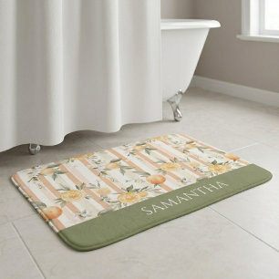 Alfombrilla De Baño Nombre de raya de melocotón floral cítrico naranja