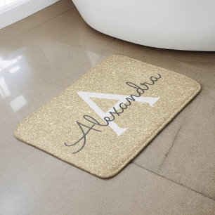 Alfombrilla De Baño Nombre del Monograma del Purpurina de la aguja de