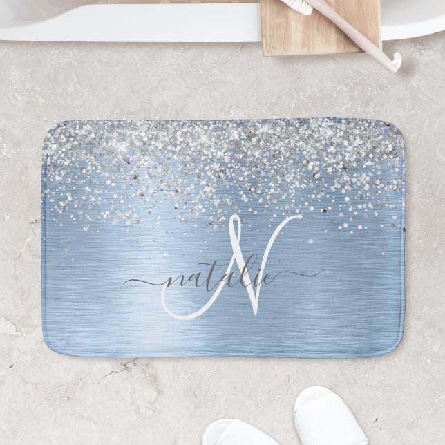Alfombrilla De Baño Nombre del monograma del Purpurina plateado Metali (Subido por el creador)