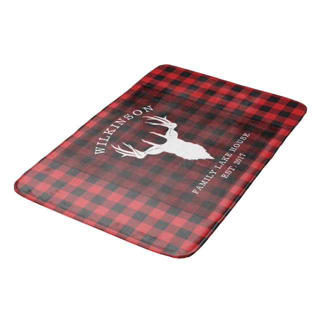 Alfombrilla De Baño Nombre familiar Lumberjack Plaid Lake House (Angular)