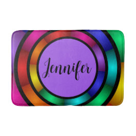 Alfombrilla De Baño Nombre fractal moderno redondo y psicodélico