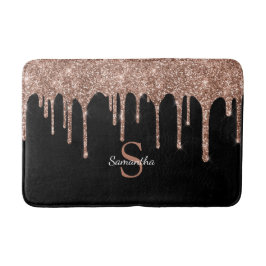 Alfombrilla De Baño Nombre Monograma Brillante con Drips de Rosa Dorad