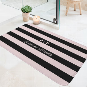 Alfombrilla De Baño Nombre Monograma De Bandas Panorámicas Rosadas Y N