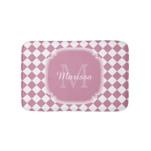 Alfombrilla De Baño Nombre monogramado rosa y blanco marcado de moda