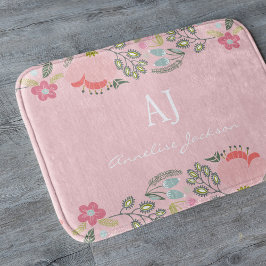 Alfombrilla De Baño Nombre personalizado con monograma femenino floral