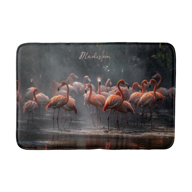 Alfombrilla De Baño Nombre personalizado de Flamingos tropicales (Anverso)