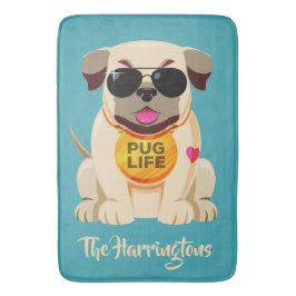 Alfombrilla De Baño Nombre personalizado de la vida de Pug y esteras d