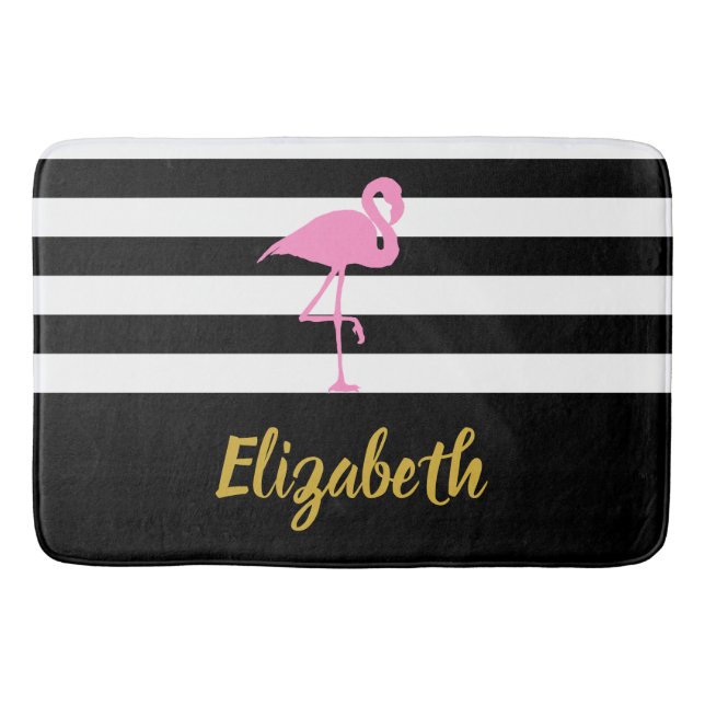 Alfombrilla De Baño Nombre personalizado Flamingo en franjas blanco y  (Anverso)