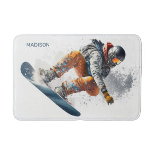 Alfombrilla De Baño Nombre personalizado Ilustracion Snowboarder