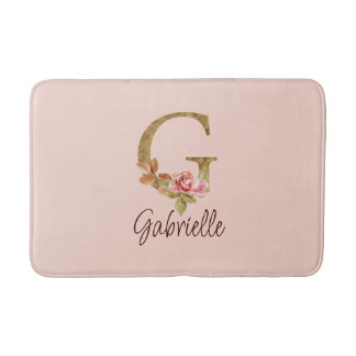 Alfombrilla De Baño Nombre personalizado letra G hoja de oro rosa rosa