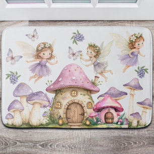 Alfombrilla De Baño Nombre personalizado Magic Fairies Pink Mushrooms