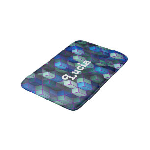 Alfombrilla De Baño Nombre personalizado modelo de cubos 3D azul