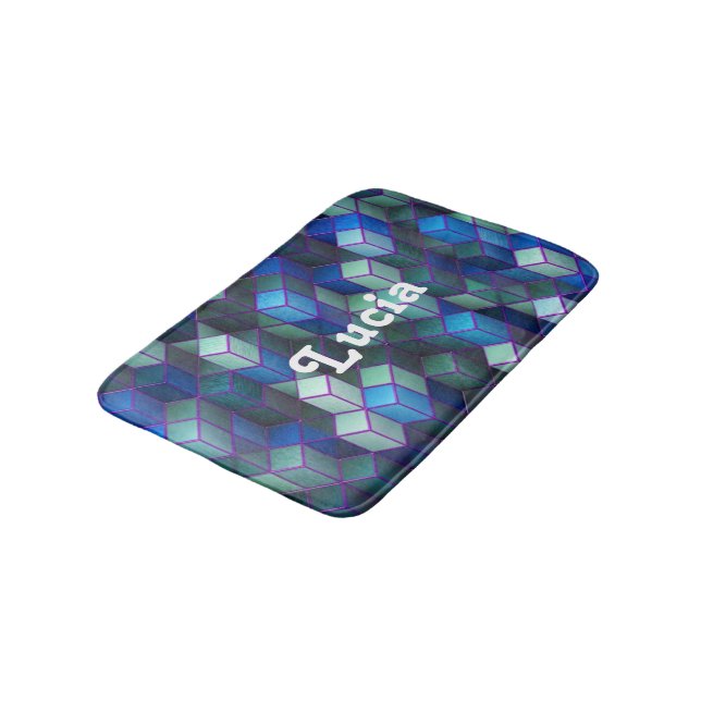 Alfombrilla De Baño Nombre personalizado modelo de cubos 3D azul (Angular)