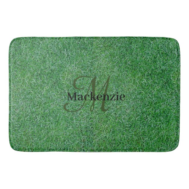 Alfombrilla De Baño Nombre personalizado Monograma Zen Césped verde (Anverso)