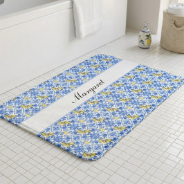 Alfombrilla De Baño Nombre Personalizado Patrón de Baldosa Azul Azulej