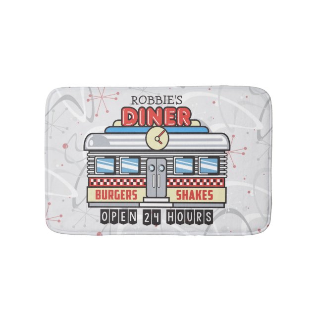 Alfombrilla De Baño NOMBRE personalizado Retro 50 Diner Rótulo 50 Atóm (Anverso)