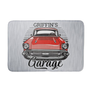 Alfombrilla De Baño NOMBRE personalizado: retro rojo clásico garaje p
