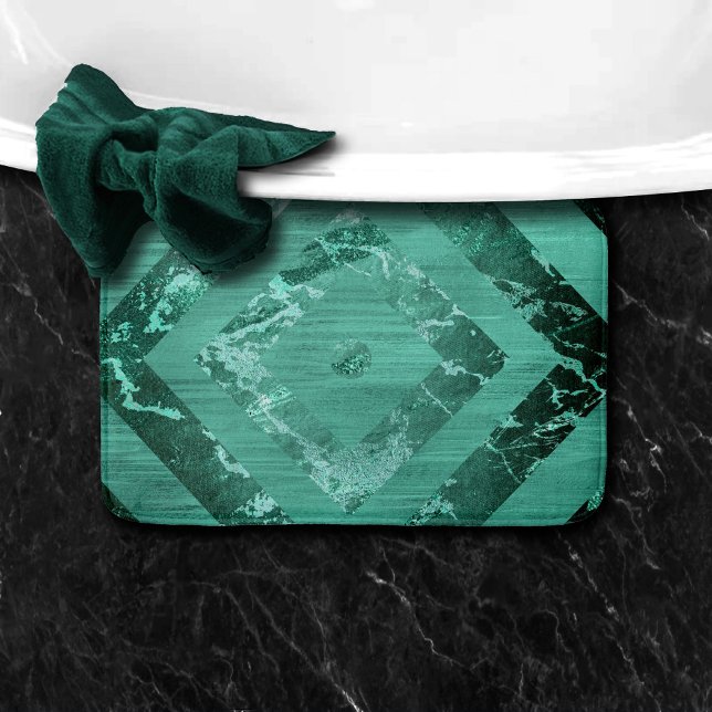 Alfombrilla De Baño Nordic Molten Jade | Resumen Verde Geométrico (Subido por el creador)