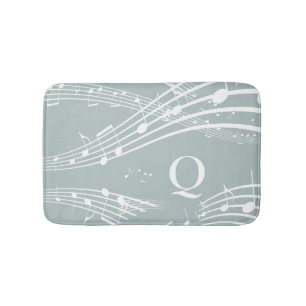 Alfombrilla De Baño Notas de la música gris azul Monograma