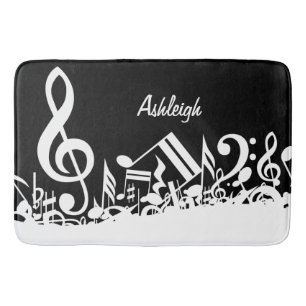 Alfombrilla De Baño Notas musicales embarulladas blancas