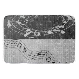 Alfombrilla De Baño Notas musicales modernas en blanco y negro