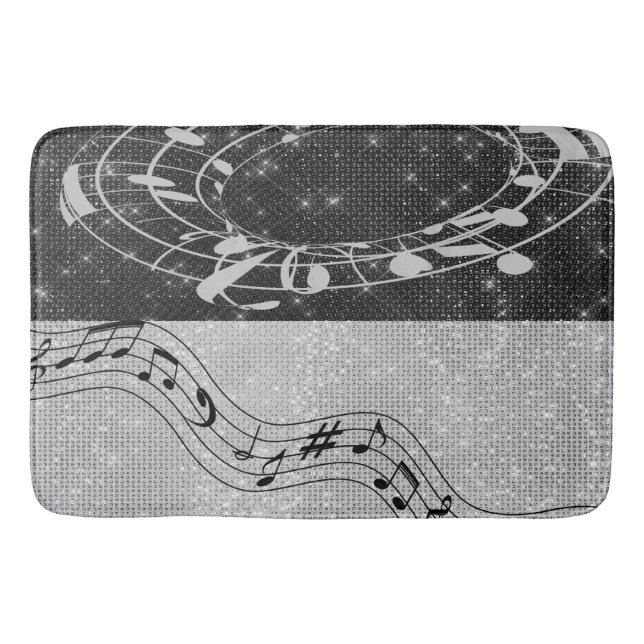 Alfombrilla De Baño Notas musicales modernas en blanco y negro (Anverso)